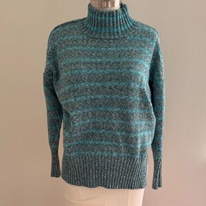 Eddie Bauer Women's Teal Striped Mock Neck Sweater